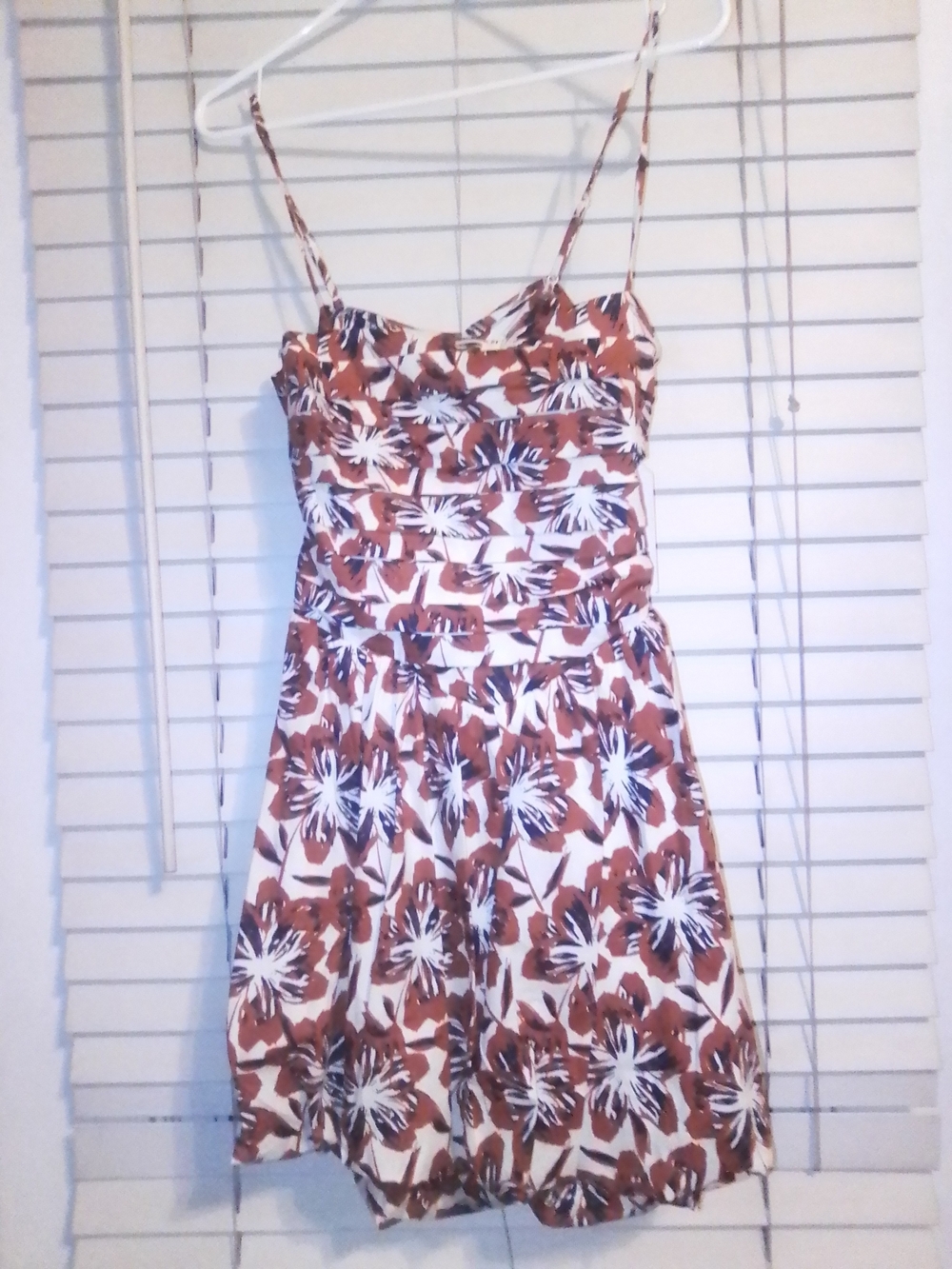 City Studio White Floral Sundress with Rust Brown and Navy Accents